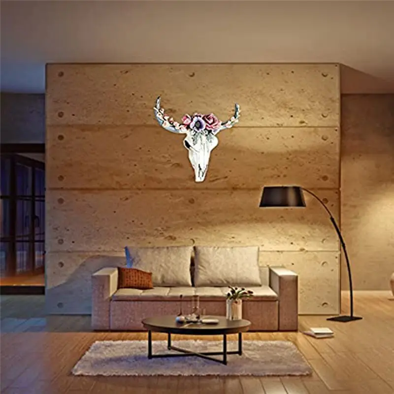 A55F-Resin Longhorn Cow Skull Head Wall Hanging Decor,Flower Cow Skull Wall Decor Nursery Decor Resin Ornament With Hanging