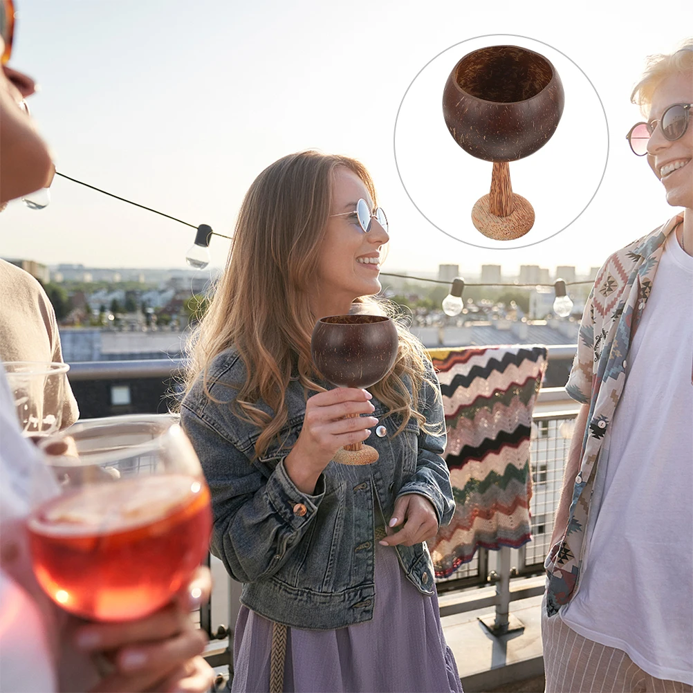 

Coconut Shell Goblet Cocktail Glasses Tropical Hawaiian Tiki Cups Luau Party Supplies Outdoor Beach Camping Decor Smoothie