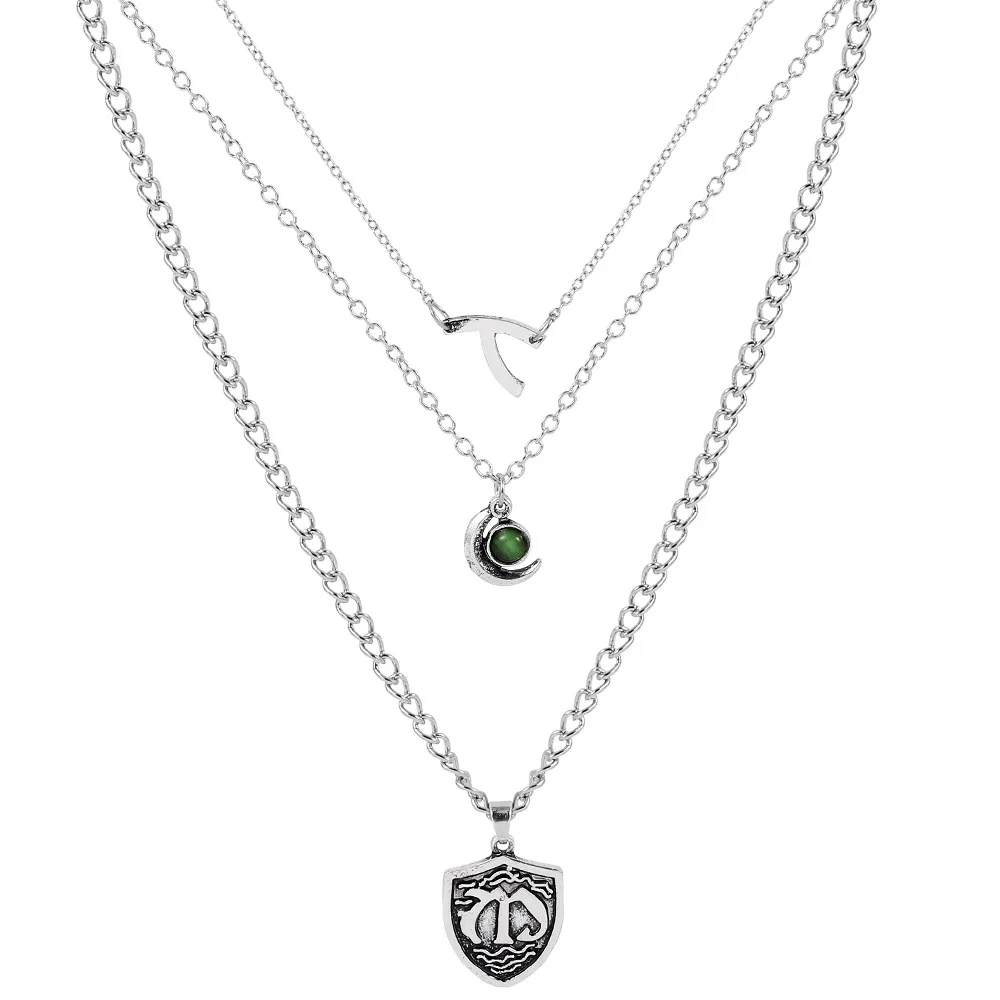 Hope Mikaelson Layer Necklace for Women Family Crest Moon Green Stone Pendant Necklaces Girl Cosplay Fashion Jewelry Gift