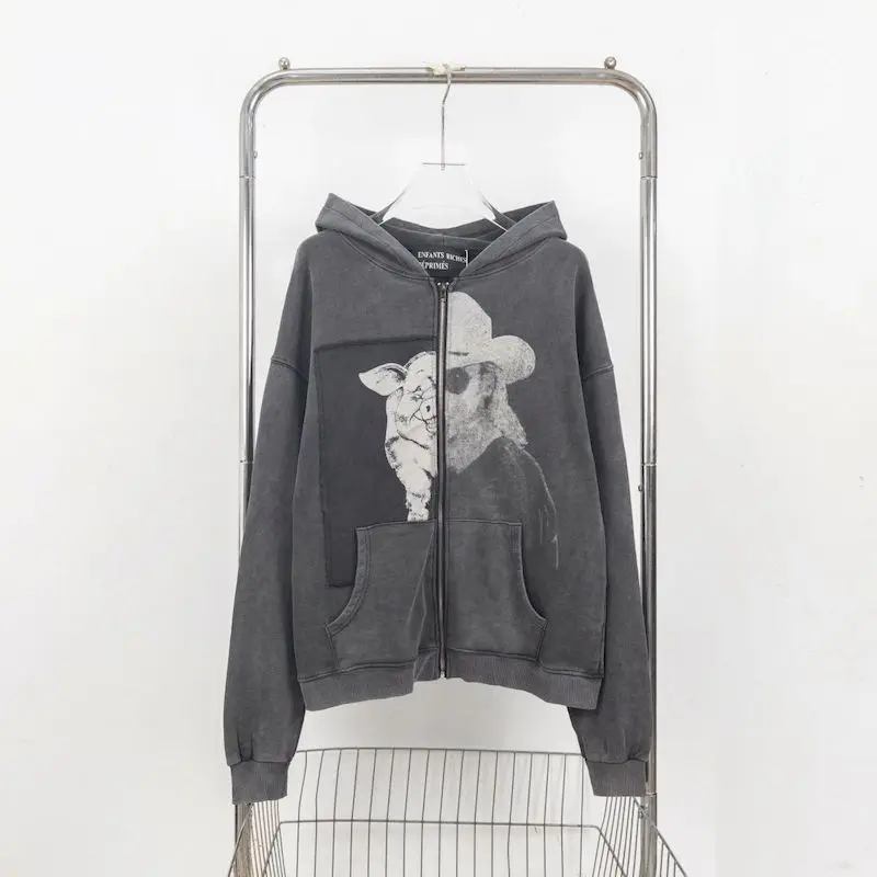 Oversized Hoodies for Women and Men Ins Trendy Zip Up Cardigan Hooded Coats Patchwork Printed Hooded Sweatshirts Jackets Autumn