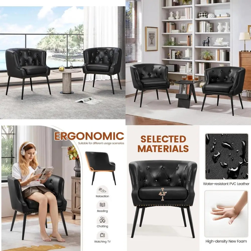 

Retro Upholstered Barrel Chair with Metal Leg and Comfortable Seat Cushion for Living Room