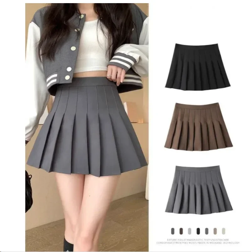 Preppy Style High Waist Pleated Mini Skirt for Women A-Line Skater JK School Girl Uniform Black Plus Size