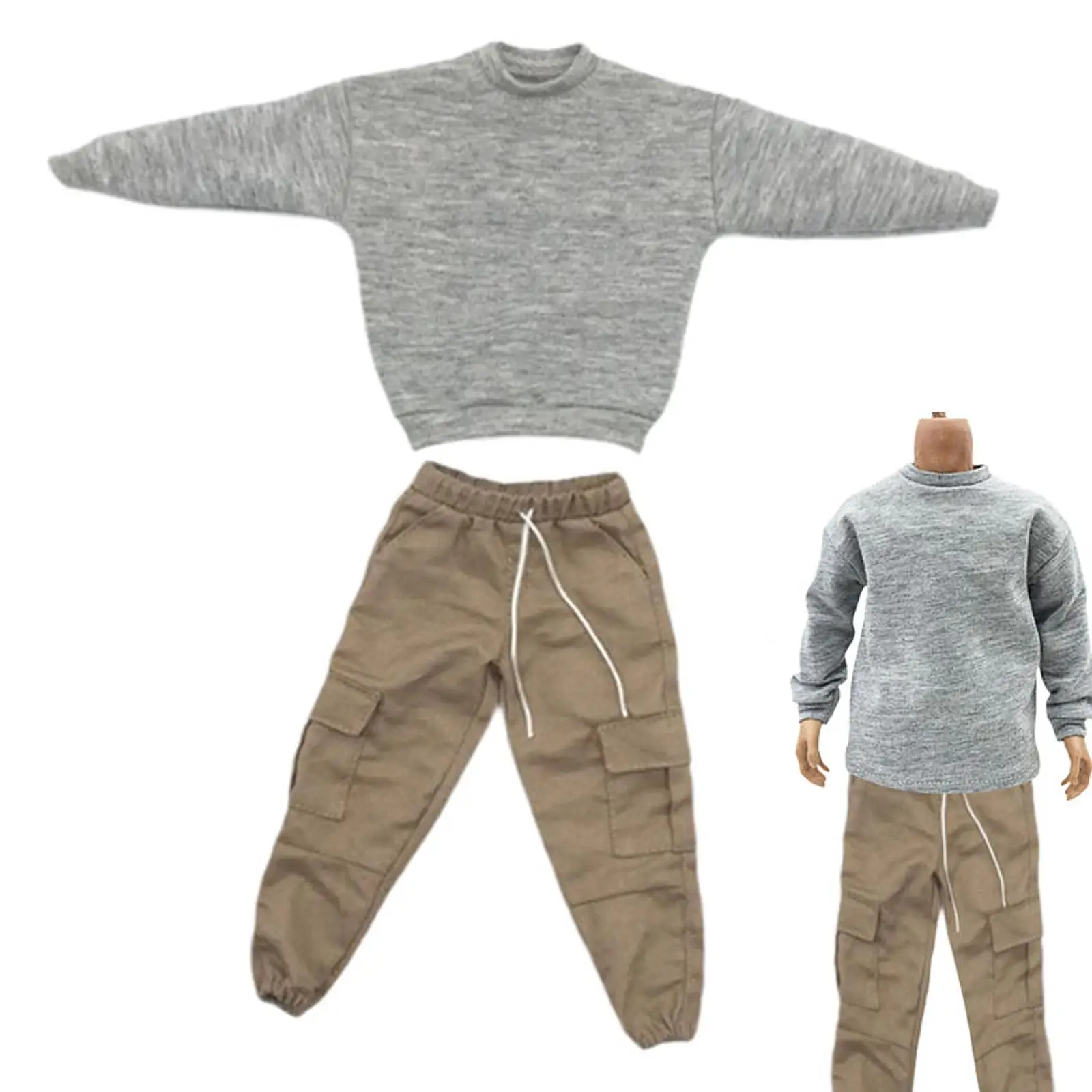طقم بلوزات وسراويل كاجوال 1/6 لشخصيات الحركة الذكور مقاس 12 بوصة باللون الرمادي