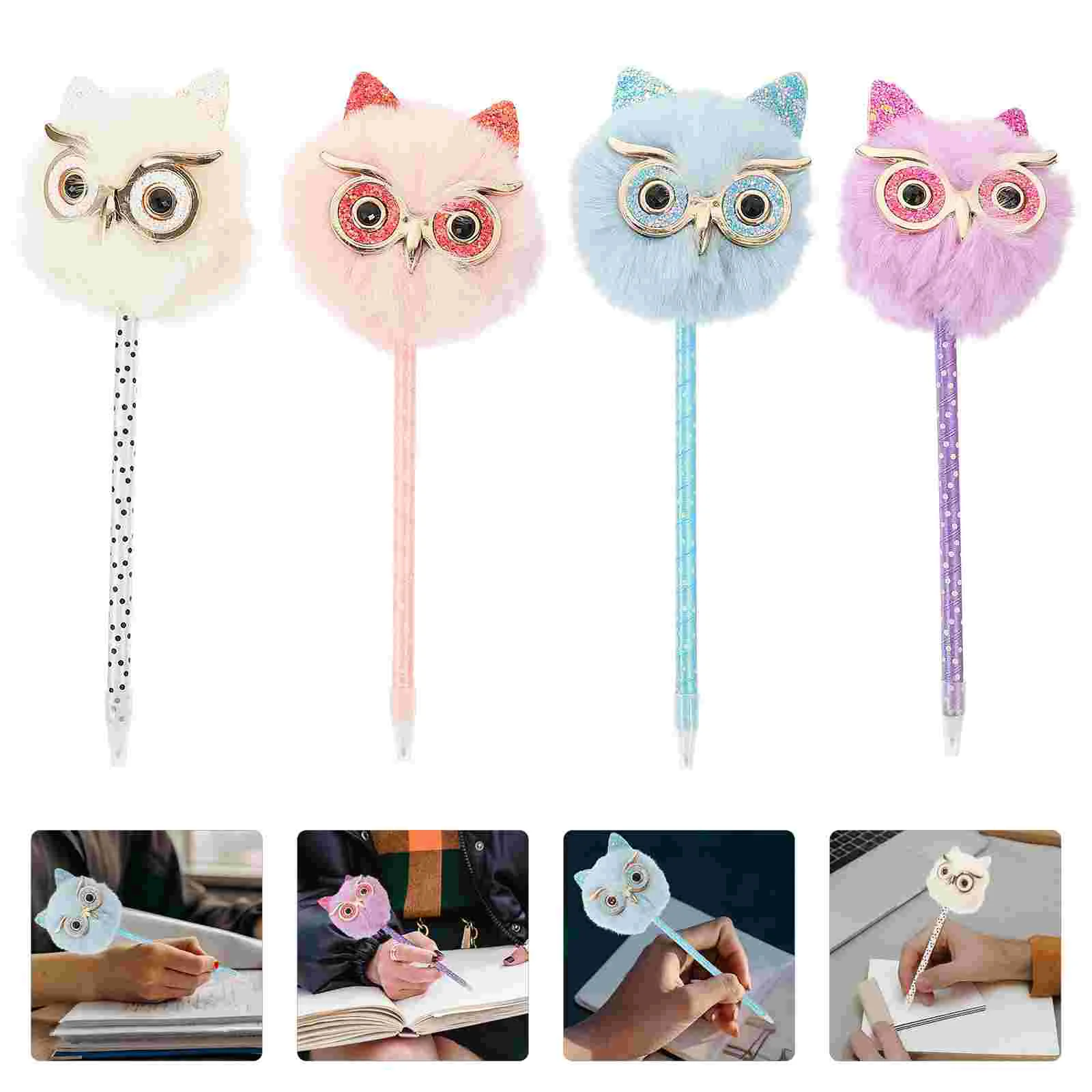 

4Pcs Household Writing Pens Adorable Sign Pens Multi-function Owl Pens Writing Accessory fluffy pen