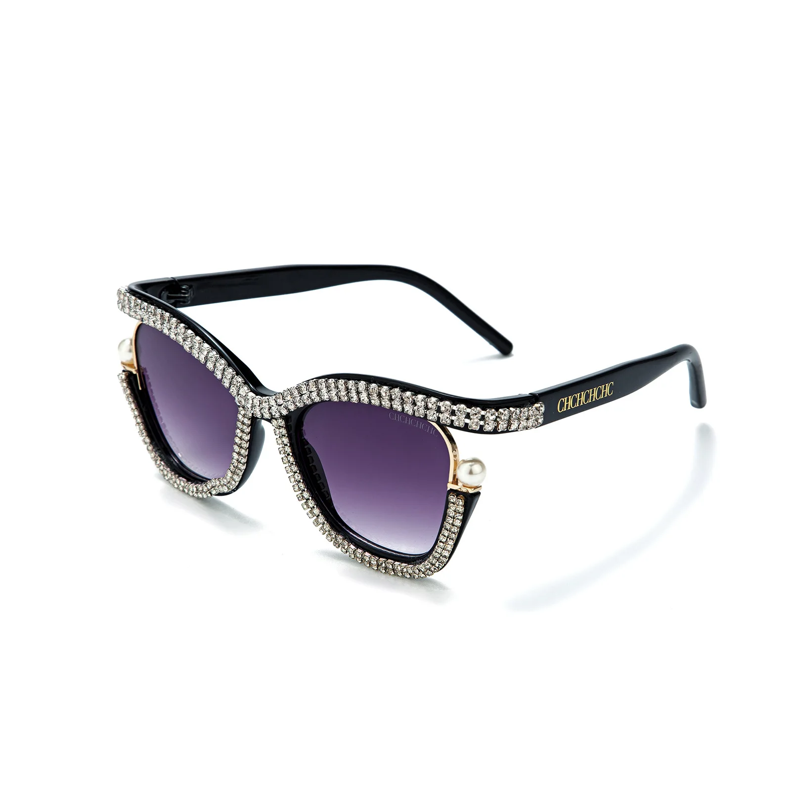 CHHC Bling Bling Occhiali da sole da donna, Tonalità Cat Eye retrò virali Instagram, Decorazione con strass Moda di lusso