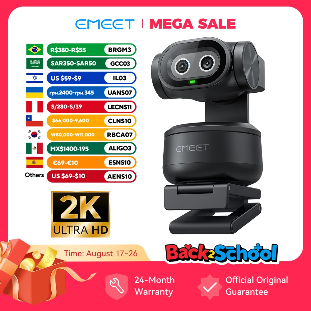 EMEET PIXY 2K Webcam,Gesture Control AI Tracking PTZ Camera With Sony Sensor,1080P 60fps Autofocus Webcam for Streaming OBS