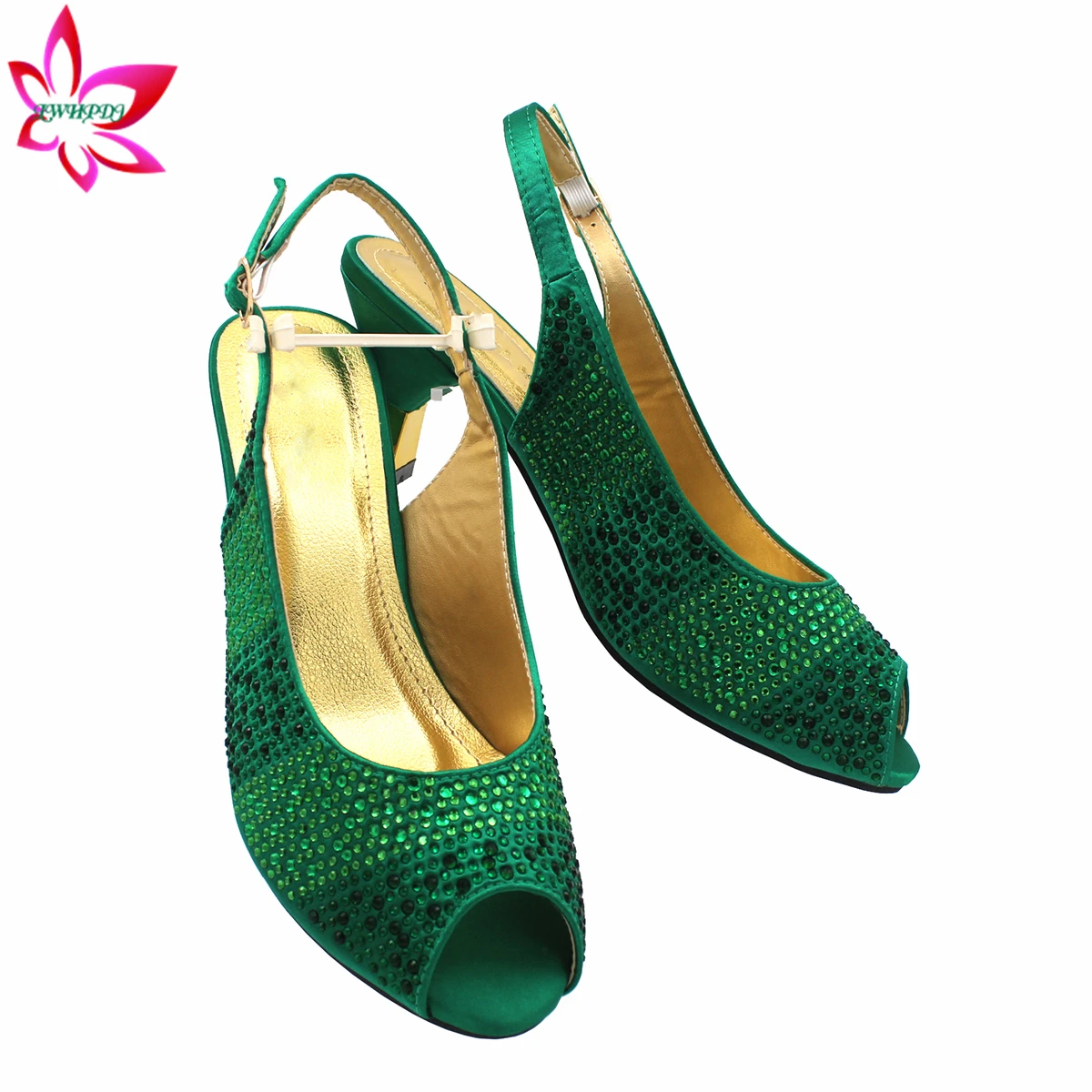 Mature Style New Design Italian Women Shoes and bag Set in Green Color Decorate with Rhinestone Pumps for Wedding Party