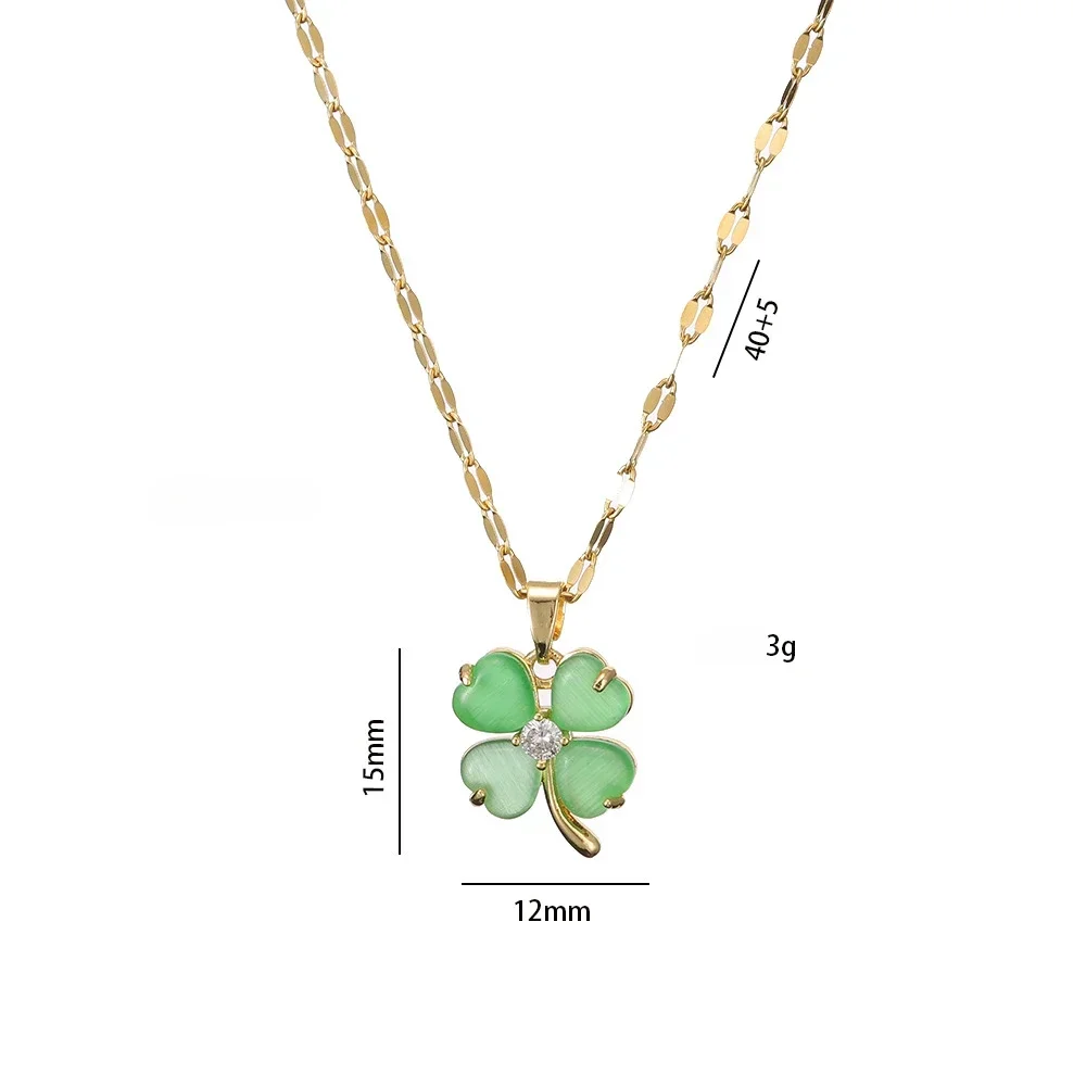 Stainless Steel Chain Classic Shiny Zircon Four Leaf Clover Pendant Necklace for Women Lady Vintage Jewelry Accessories Gifts