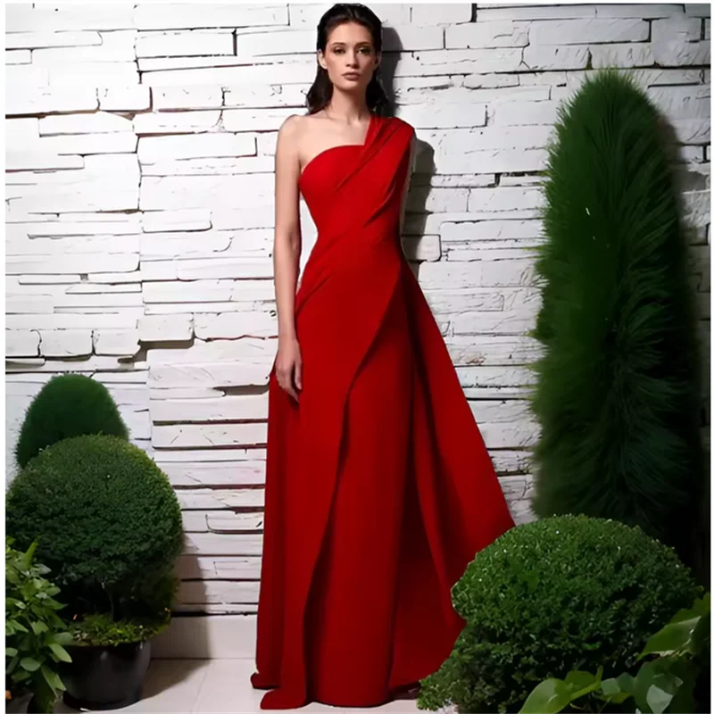 

Elegant Red A-Line Evening Dresses,One Shoulder,Asymmetrical Neck Prom Dress,gala cocktail Saudi Arabia Party Gown Customized