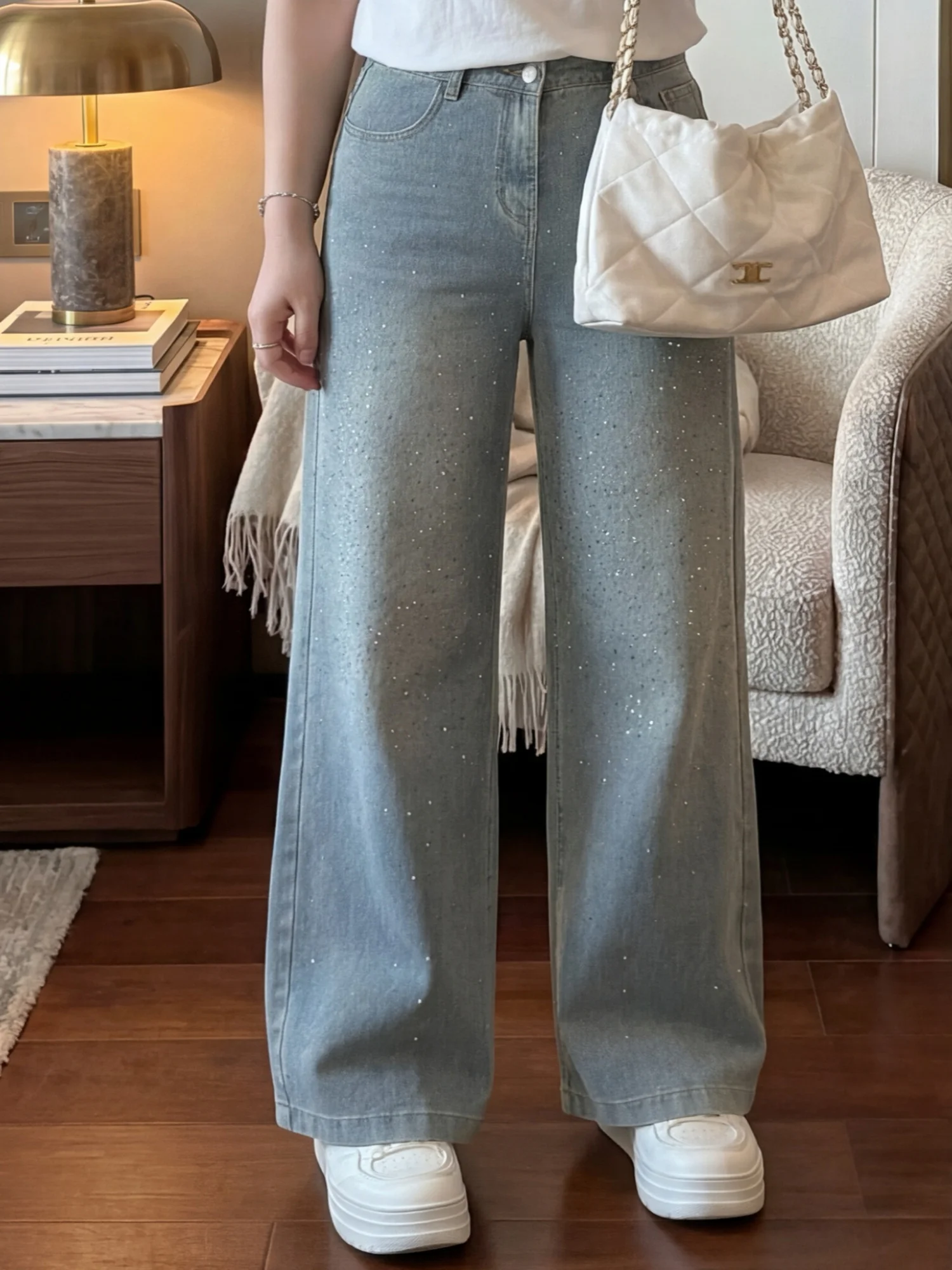 

High Waist Elastic Wide Leg Jeans Fashionable Spring New Arrival Big Size Women's Clothing Retro Trendy Cotton Blend Trousers