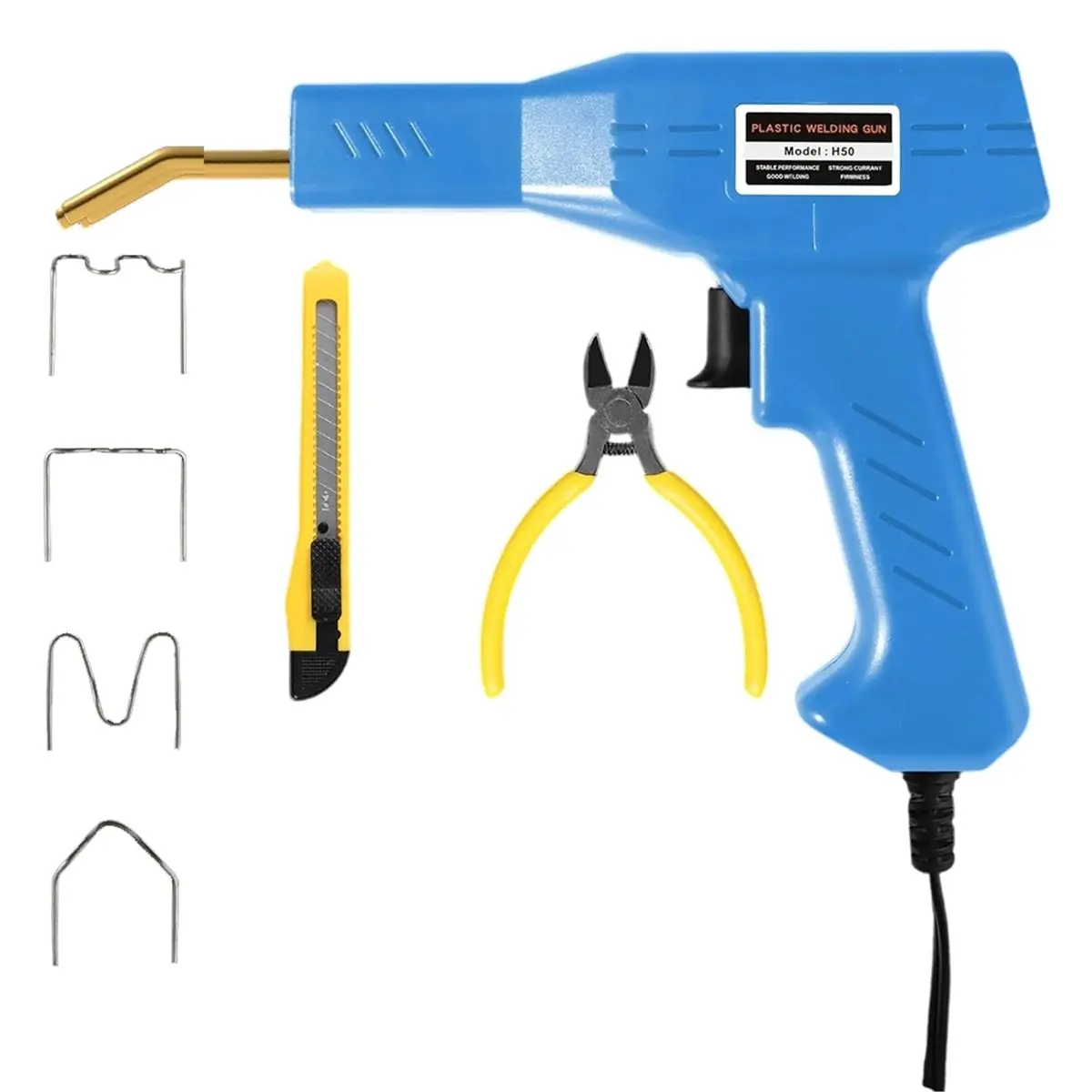 DT38 Car Bumper Repair Plastic Welder Kit Blue with 200PCS Staples & Ergonomic Handle for Various Plastic Parts EU Plug