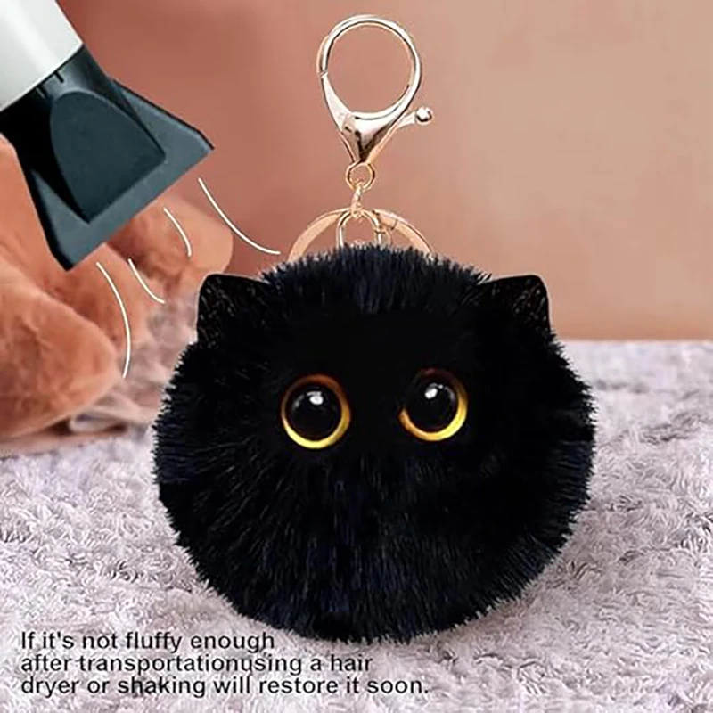 Fashion Fluffy Cat Animal Keychain for Women Cute Fur Pom Pom Ball Glitter Plush Key Chain Handbag Car Keyrings Charm Jewelry