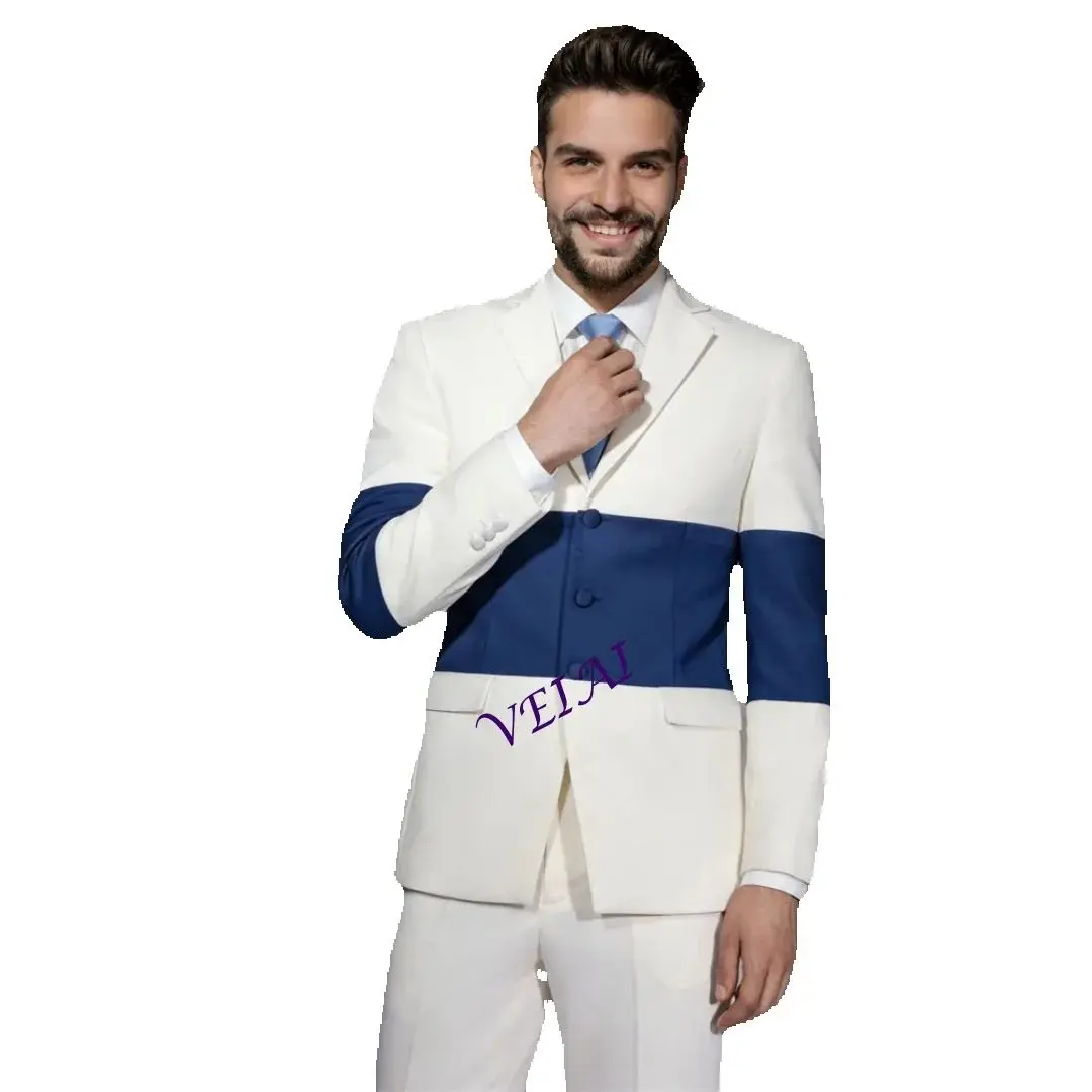Modern Color Patchwork Men's Customized Regular Fit Suit Set Two-Piece Smart Casual Black Tuxedo