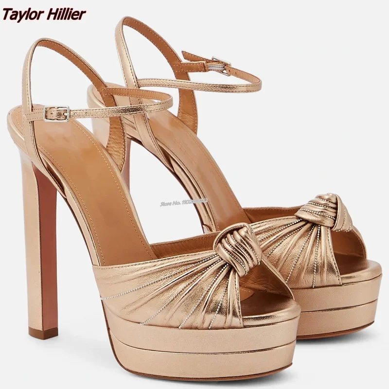 Retro Double Layer Water Platform High-Heeled Sandals Summer New Round Head Fashion Buckle Strap Party Dress Women'S Shoes