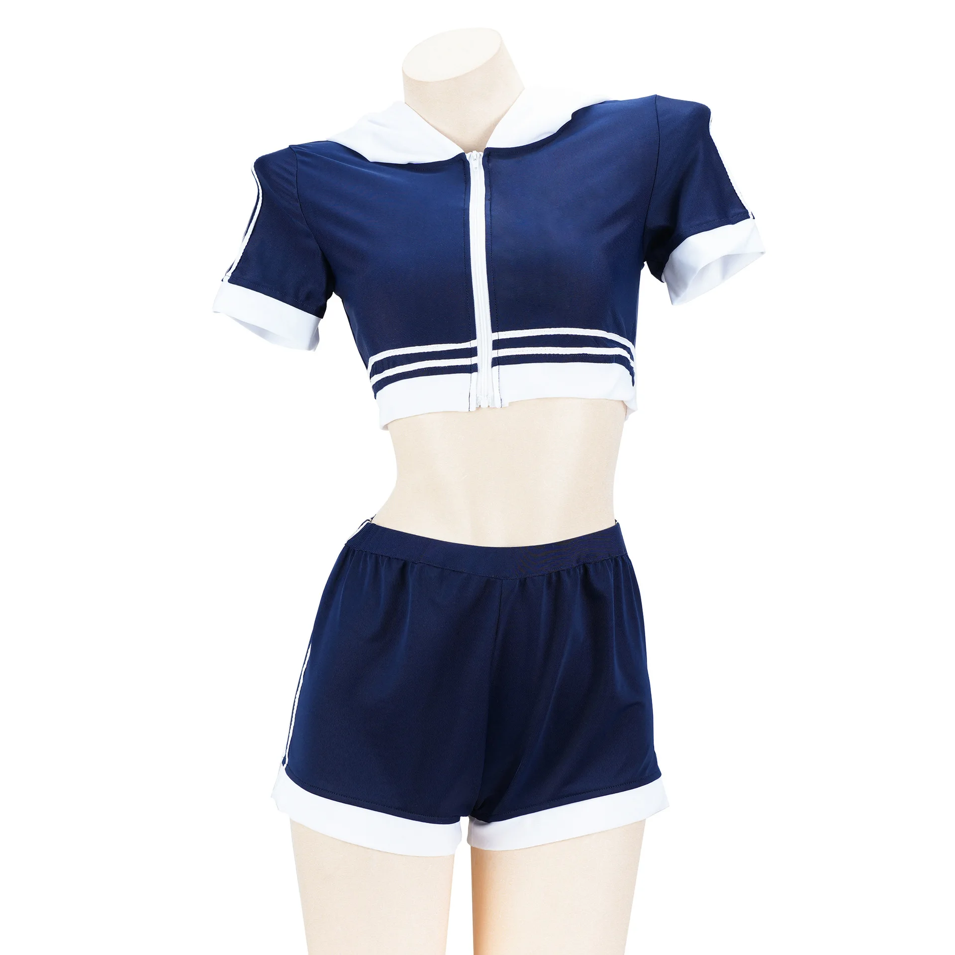 Anime Kawaii Schoolgirl Hooded Gymnastic Suit Pajamas Women Home Blue Cute Lingerie Shorts Cosplay Costume