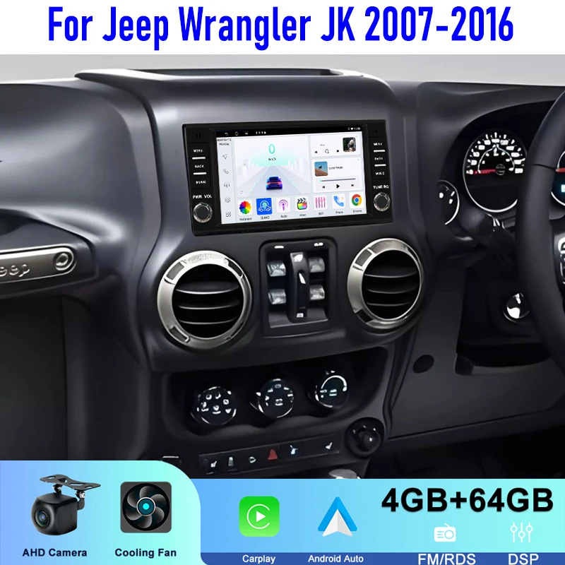 

GPS 7" For Jeep Wrangler JK 2007-2016 Carplay Android 15 Auto Car Stereo Radio Wireless Steering wheel control 4-64GB Navi WIFI