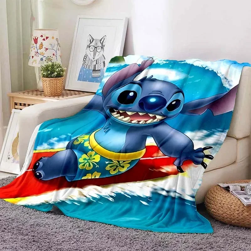 Disney Stitch Cartoon Lilo Flannel Fluffy Throw Camping Blanket for Children Sofa Throw Blanket Modern Fashion Gift Miniso Sonic