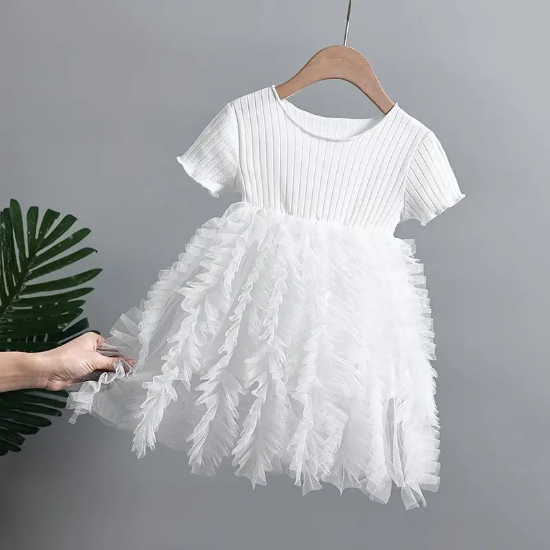 2026 New Summer Girls Baby Dress Princess Tulle Dress Casual Stylish Patchwork Cake Dress Fashionable