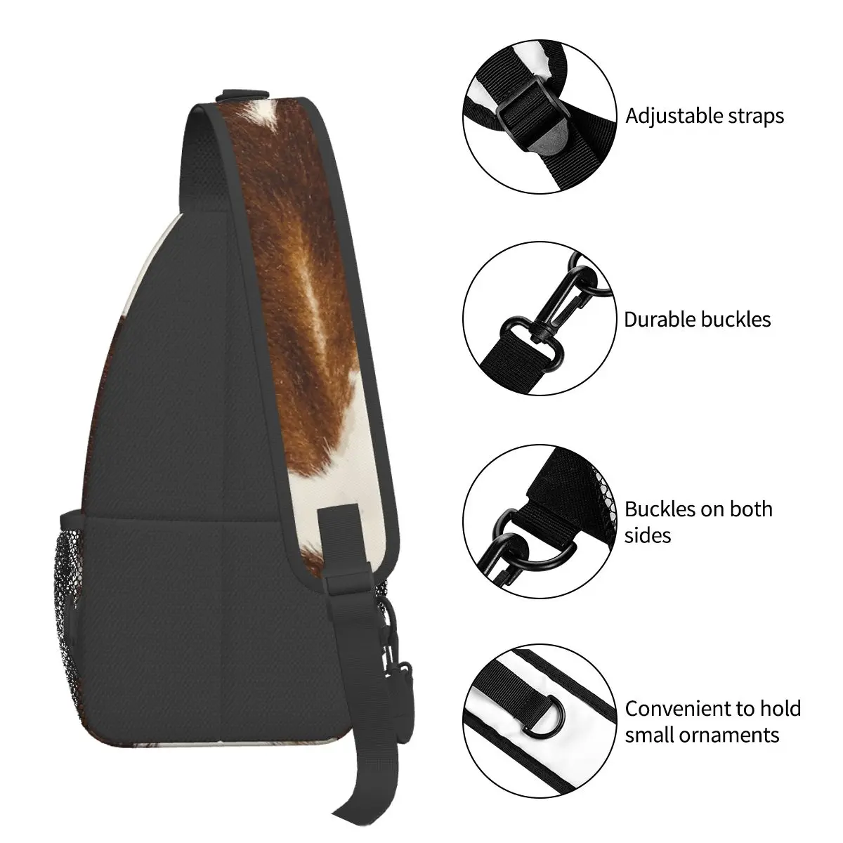 Braune Kalb Rindsleder Schulter taschen Brust Cross body Schulter Schlinge Rucksack Wandern Reise Tages rucksäcke Kuh Tier Fell lässige Tasche