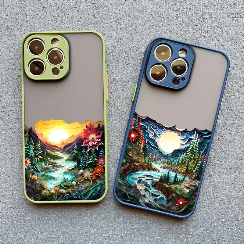 Forest scenery Mountain River Landscape Phone Case For iphone 16 15 14 13 12 11 Pro Max Mini Plus X XR XS 7 8 Shockproof Cover