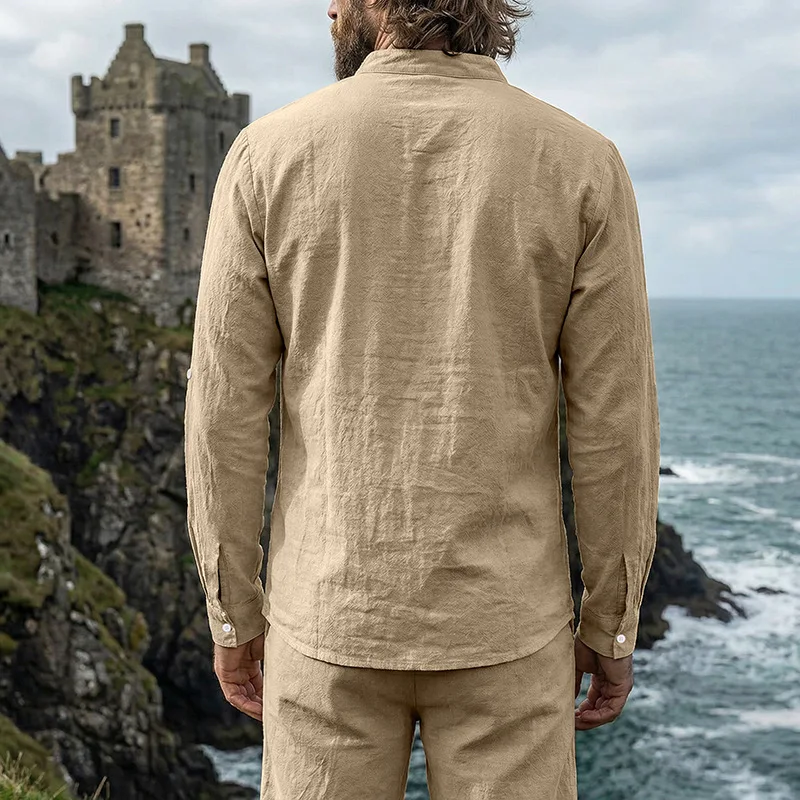 2026 Herren Vintage Mittelalterliches Leinenhemd mit Schnürung, Langarm, Henley-Ausschnitt, Locker Geschnitten, Piraten-Cosplay, Strand, Freizeit, Urlaub, Alltagshemd – Detail 4