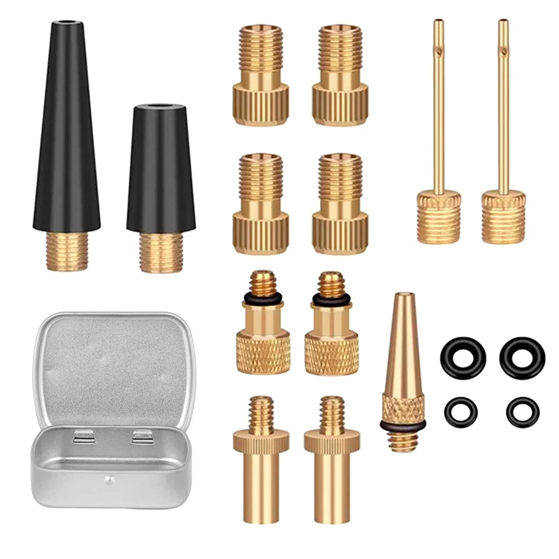 17pcs Copper Bicycle Valve Adapter Set Bike Tire Pump Adapter Kit Inflator Pump Accessory Valve Adapter SV AV DV