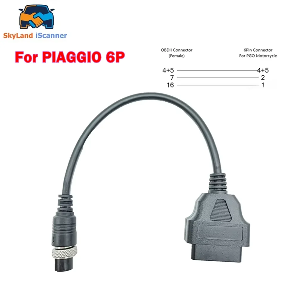 

Новейший разъем для PIAGGIO OBD2, кабель для мотоцикла, удлинительный кабель для мотоцикла PIAGGIO 6Pin к OBD2, 16-контактный кабель, быстрая доставка