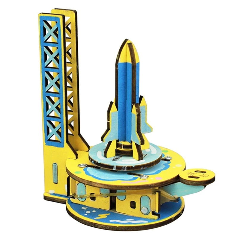 Wooden Spaceship Catapult Assembly Kits Toy with Elastic Powered Base, STEM Science Project for Classroom Learning and A2UB
