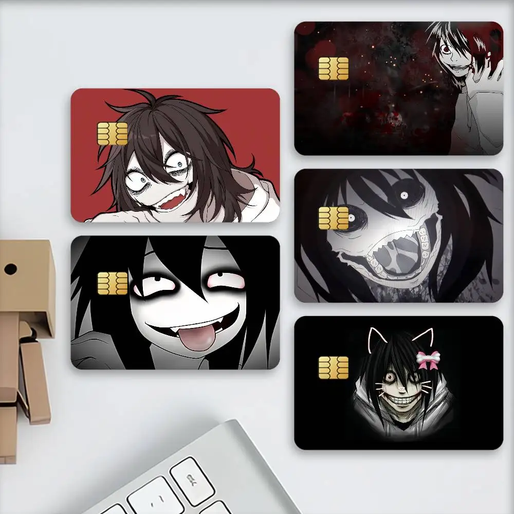 Cartoon Jeff the Killer Credit Decorative Card Stickers Suitable For Bank Cards Metro Transit Anti-scratch Gift 4PCS