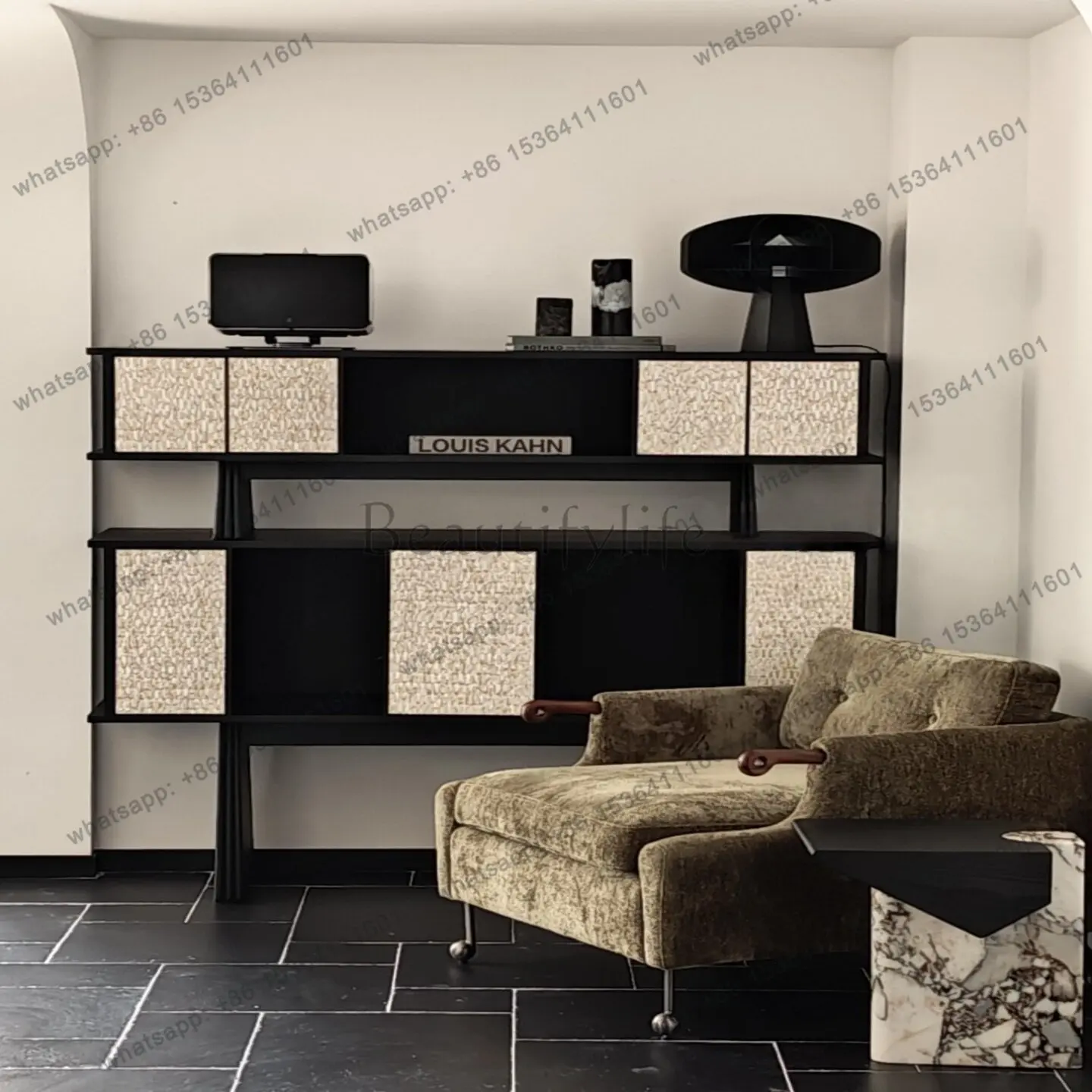Medieval solid wood side cabinet, retro solid wood shell against the wall, minimalist display cabinet