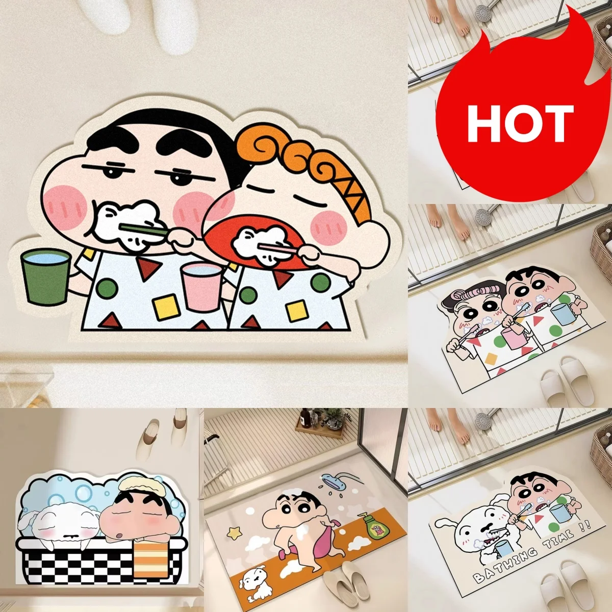 30*40CM Crayon Shinchan Bath Shower Mat Absorbent Quick Dry Non Slip Soft Anime Decorative Floor Door Water Uptake Mat