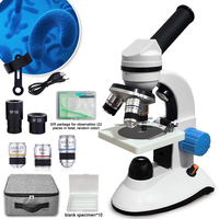 Monocular Microscope Kit for Kids And Adults 40X-1000X Magnification with 2 LED Lights Home School Lab Use 5 Color Filters