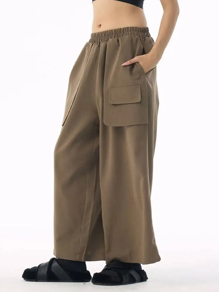 

Новые женские брюки с высокой эластичной талией, карманами и широкими штанинами, модные, весна-осень