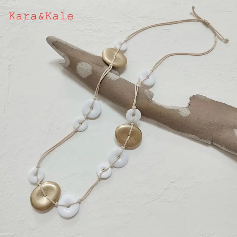 

Kara&Kale Long Necklaces Layered Necklaces White Acrylic Beads Handwoven Boho Jewelry Women's Necklaces