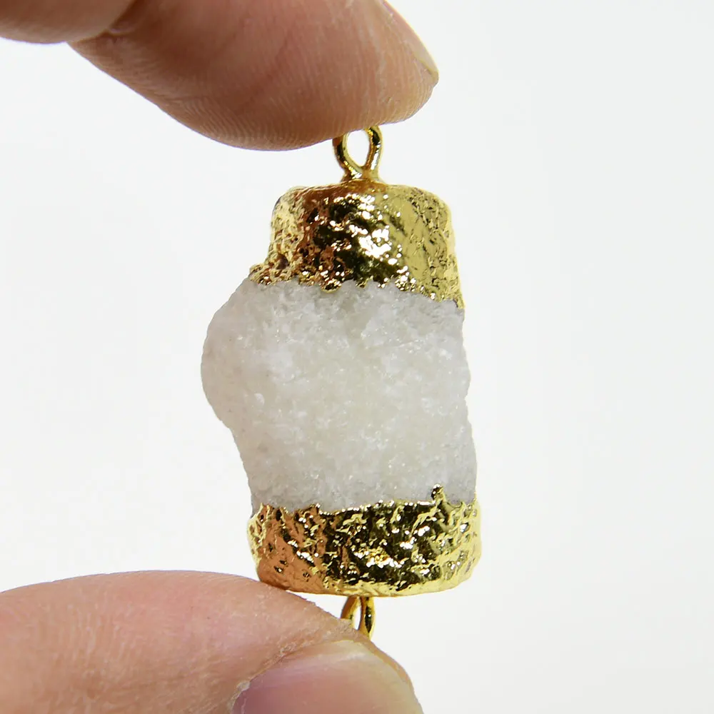 

APDGG 5 Pcs Natural White Quartz Druzy Stone Beads Connector Jewelry Making DIY