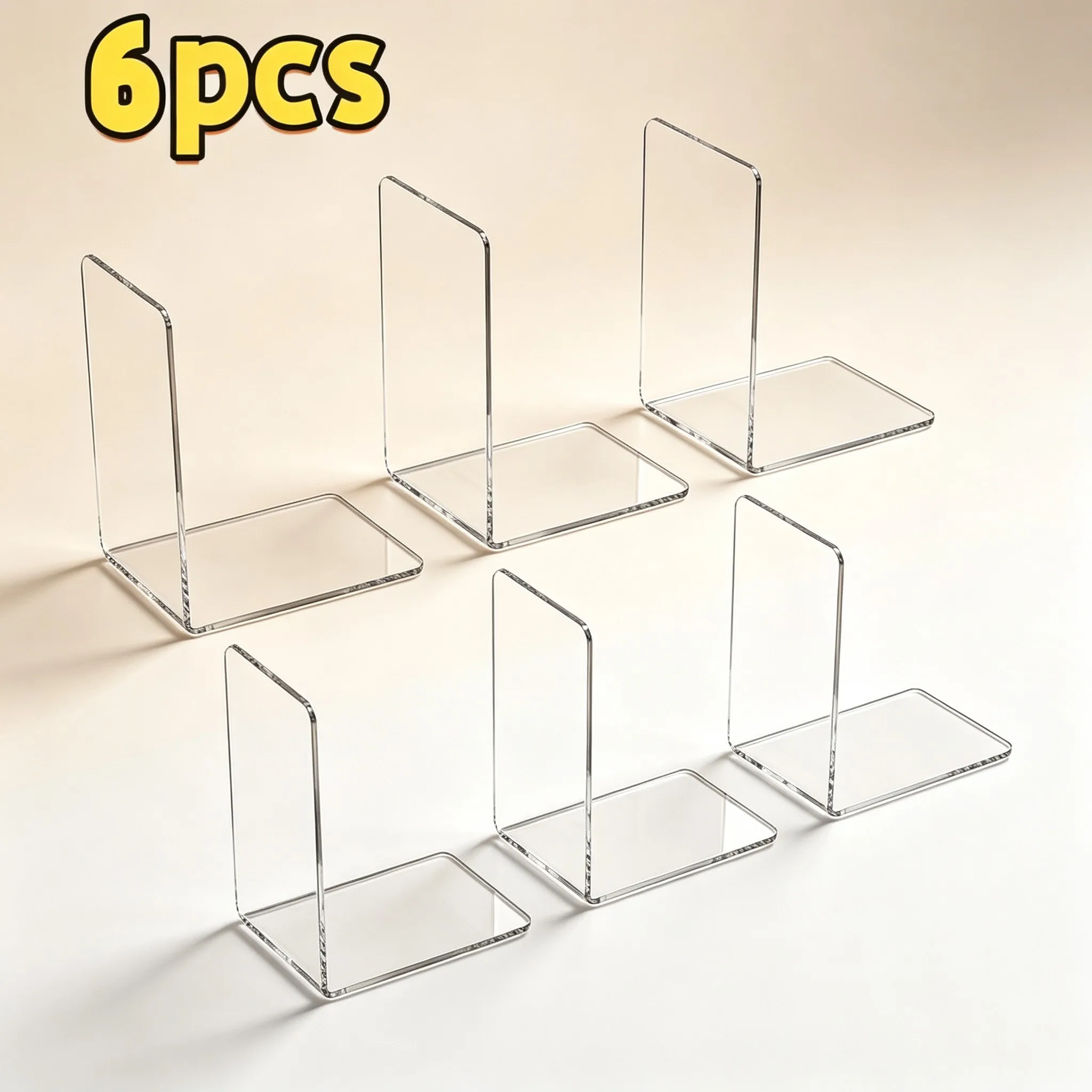 6 Pcs Transparent Acrylic Book Display Stands Desktop Book Organizer Racks for Home Office Retail Store Book Storage Display