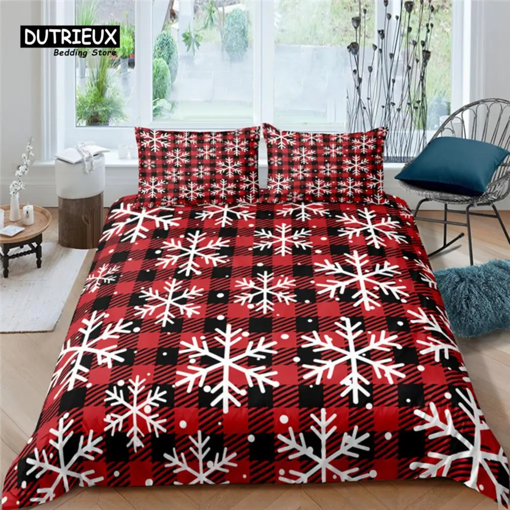 

Home Living Luxury Lattice Snowflake Print Christmas Duvet Cover Set Pillowcase Queen Size and King Size EU/US/AU Size