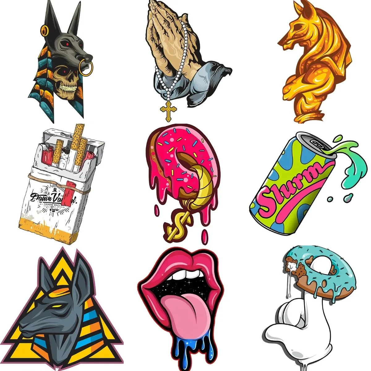 

Donut Prayer Anubis Mouth Color Funny Stickers Motorcycle Book Camper Van Bicycle Accessories Laptop Wall Car Truck Camper Decal