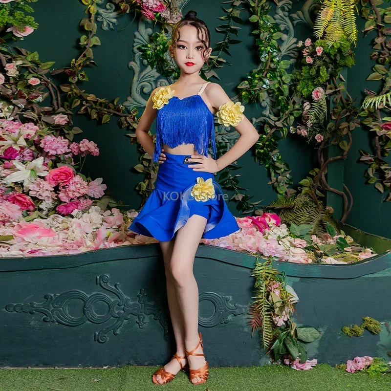 

Children's Latin Dance Skirt High-End Tassel Performance Set Girls Exercise Clothing