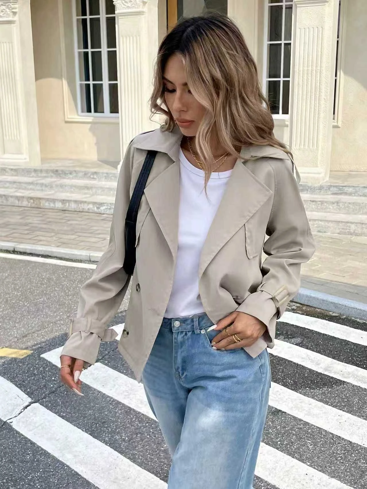 

Faionable Повседневная свободная ветровка Long Sve Jaet с воротником-стойкой для поездок на работу и длиной на одной пуговице Pure Color Wome...