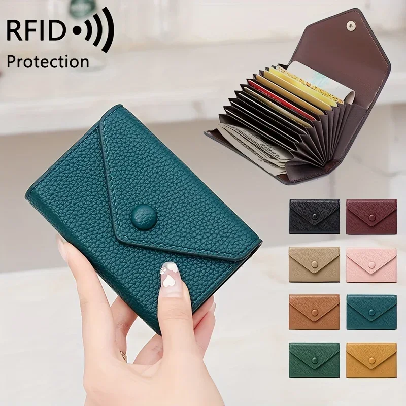 

RFID Blocking Small Bag Litchi Pattern Soft PU Leather Coin Wallet Simple Lightweight Organ Card Bag ID Credit Case Travel Purse