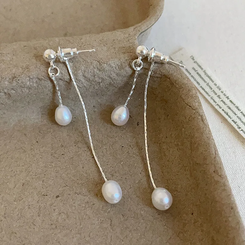 Double Sided Freshwater Pearl Tassel Earrings Women Minimalist Light Luxury Fashion Versatile Temperament Trendy Studs Jewelry