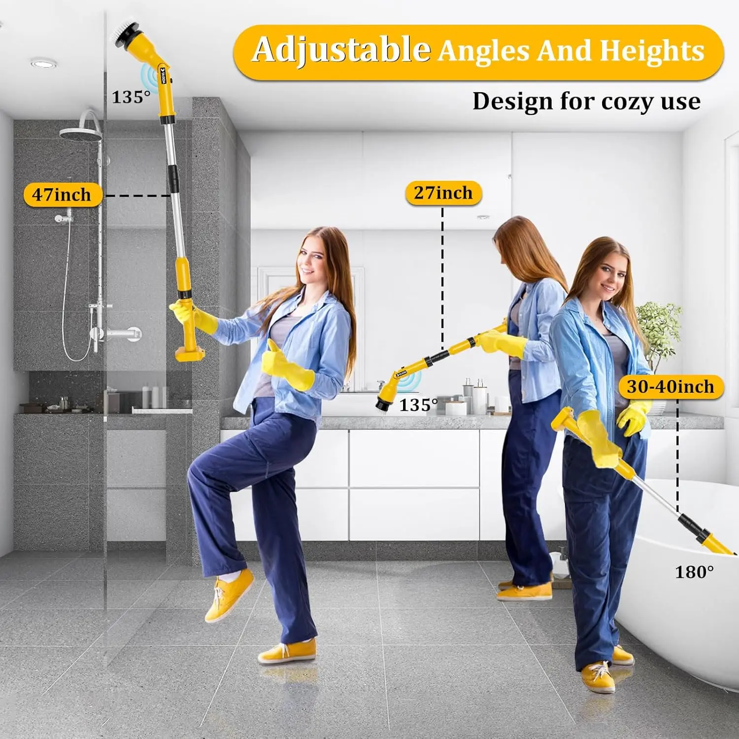 Lavapavimenti elettrico compatibile con batteria Dewalt 20V 60V (senza batteria), spazzola per pulizia a batteria da 1000 giri/min con 8 spazzole Hea