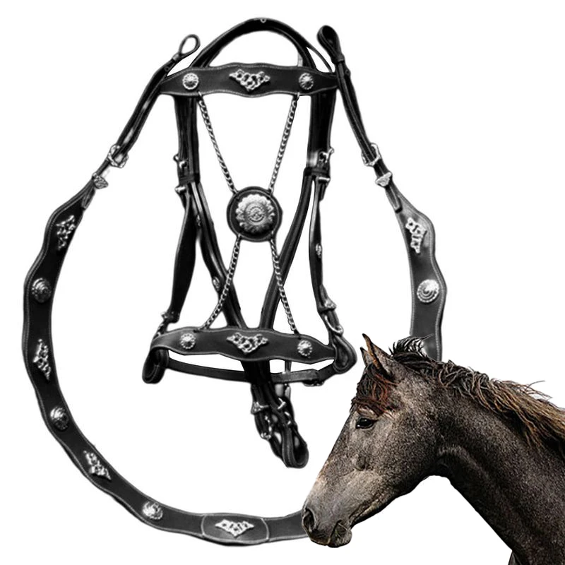 Horse Halters And Lead Ropes PU Leather Halter And Lead Ropes Ergonomic Comfortable Unfettered Halters With Metal Buckle