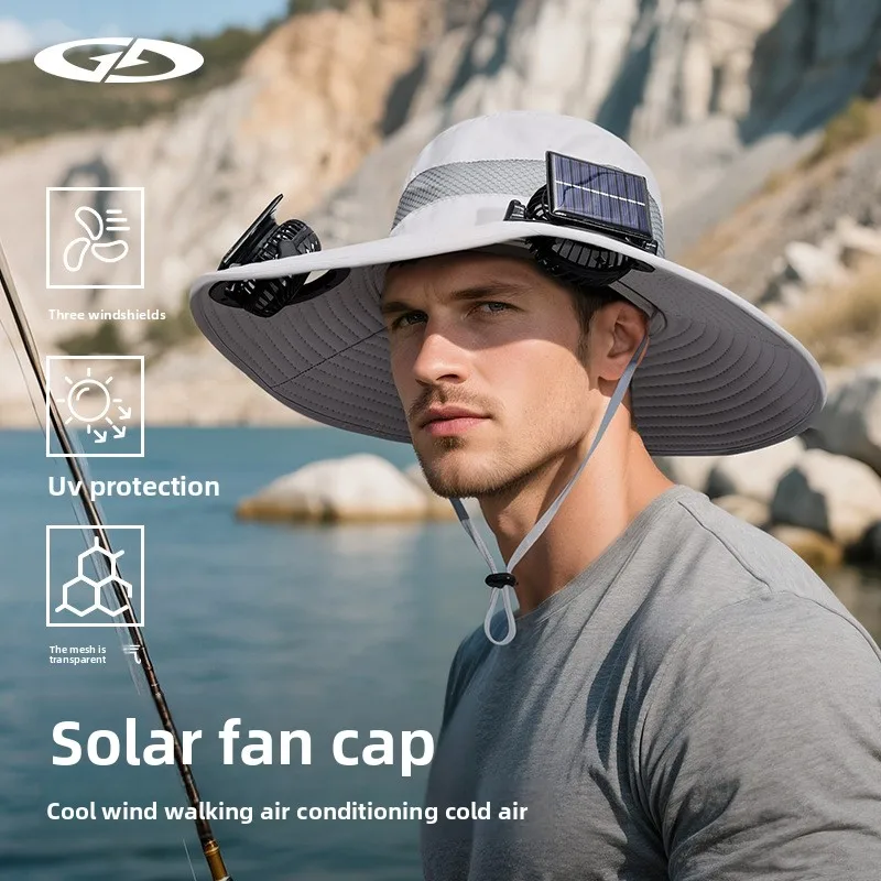 

Летняя шляпа с солнечным вентилятором, мужская шляпа-ведро с зарядкой, уличная шляпа для альпинизма, рыбалки, защита от солнца, дышащая XMZ301