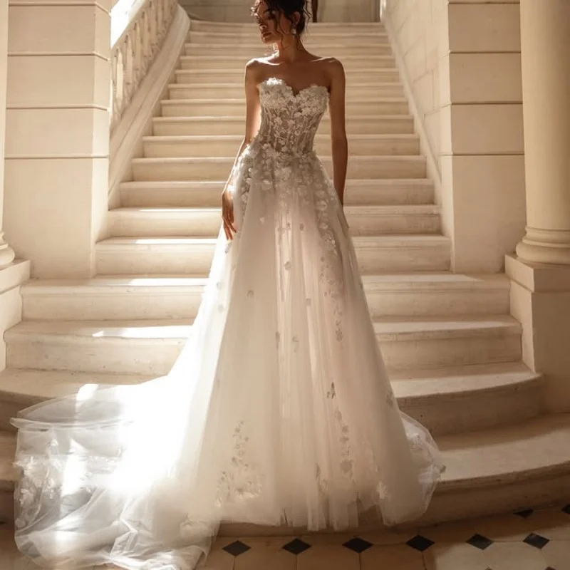 

customized ivory white Ball Gown Wedding Dresses For Women Tull applique Lace Wedding GownVestidos De Novia
