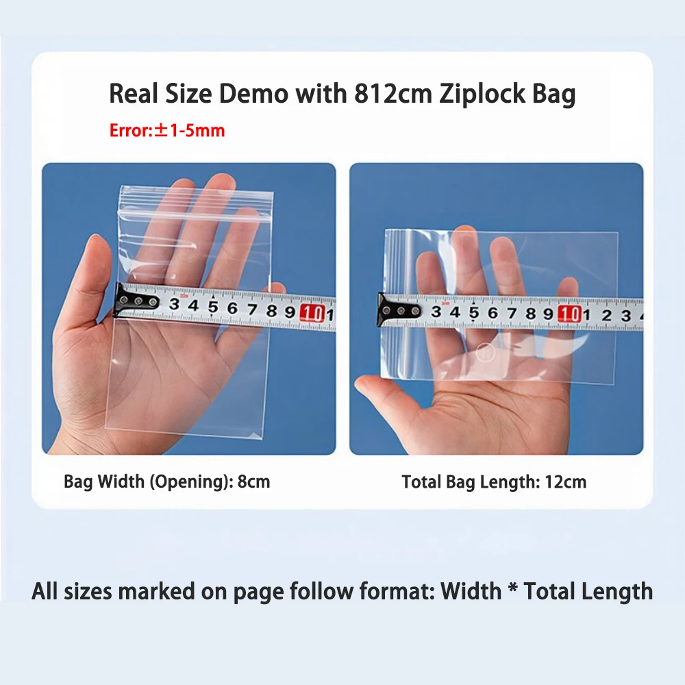 100Pcs Multi Size Food Grade PE Plastic Self Sealing Storage Bags For Jewelry Food Small Parts Package Pouches Reclosablegs