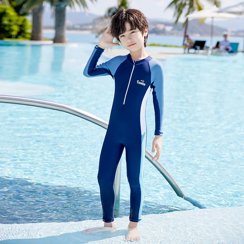 Full Body Boys Swimwear Sun Protection Kids Swimsuit One Piece Children Long Sleeve Bathing Suit Summer Swimming Pool Clothes