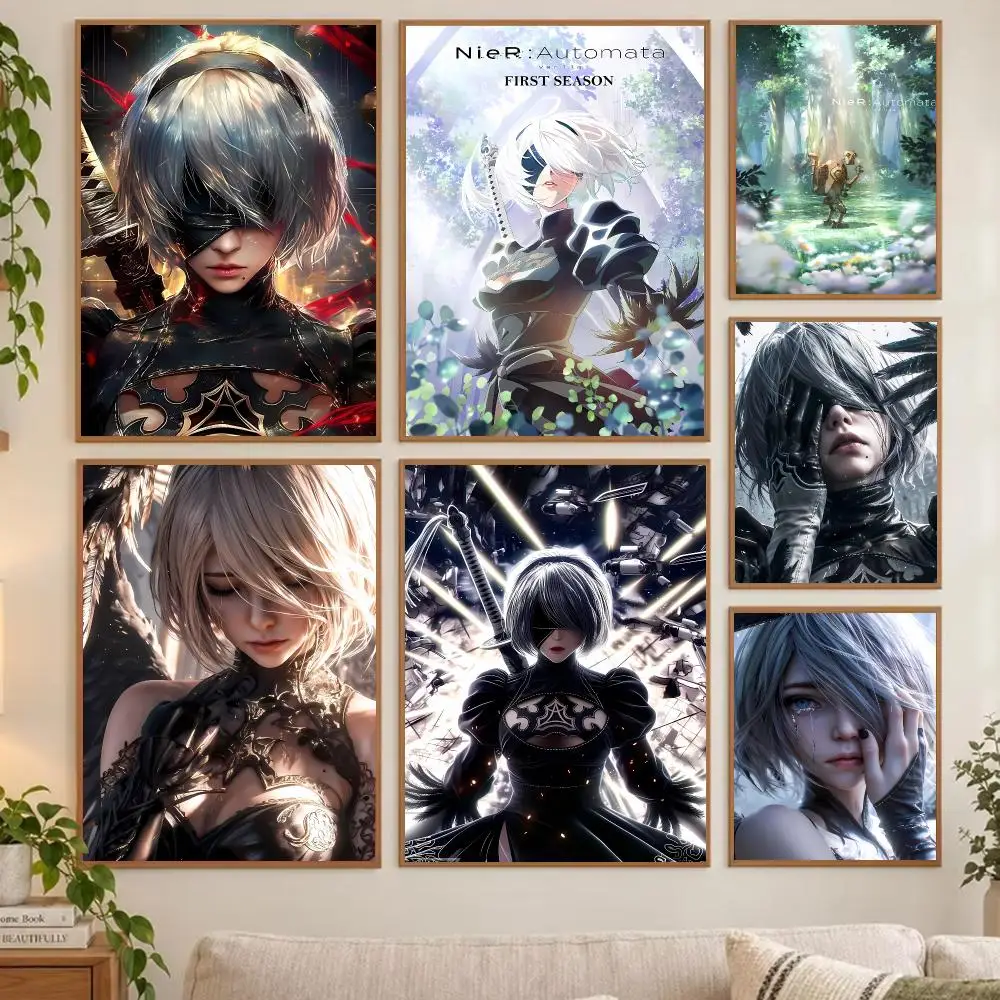 Sleek Existential Game N-Nier Automata Poster Unframed Wall Art Mural Print, Decorative Piece Home Accent