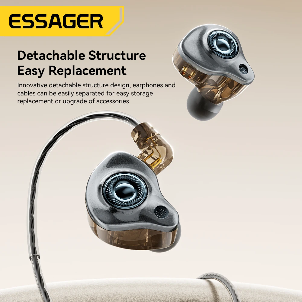Essager 3.5mm In Ear Conch Wired Earphone HiFi Dynamic Headphone Monitors Interchangeable Earbuds Type C Digital Wired Earphone